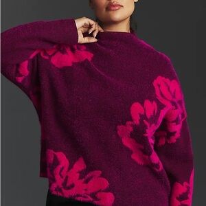 Anthropologie Magenta and Pink Floral Sweater